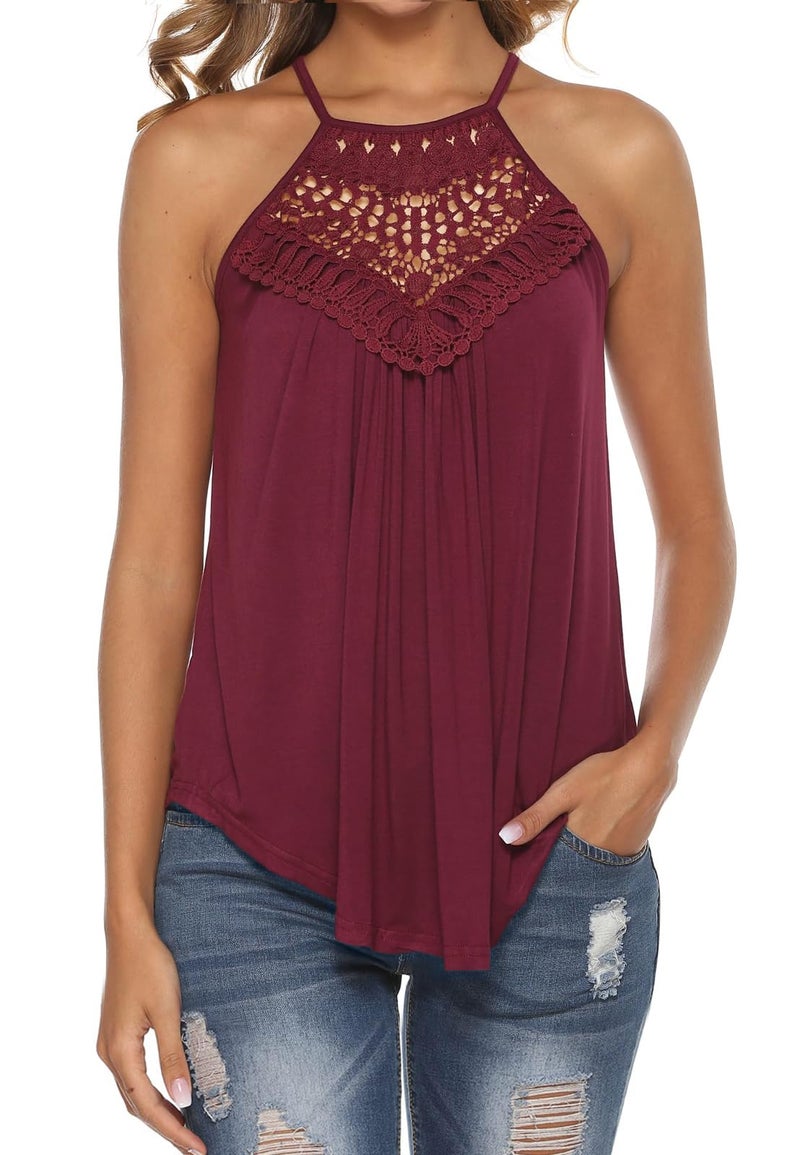 Bluetime Ladies Tank Tops Loose Fit Casual Cute Sleeveless Summer T-Shirt Basic Tees Maroon XL - Image 1